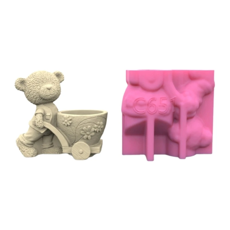 Bear Flowerpot Silicone Mold Pen Holder Cement Planter Mold Garden Decorations Dropship