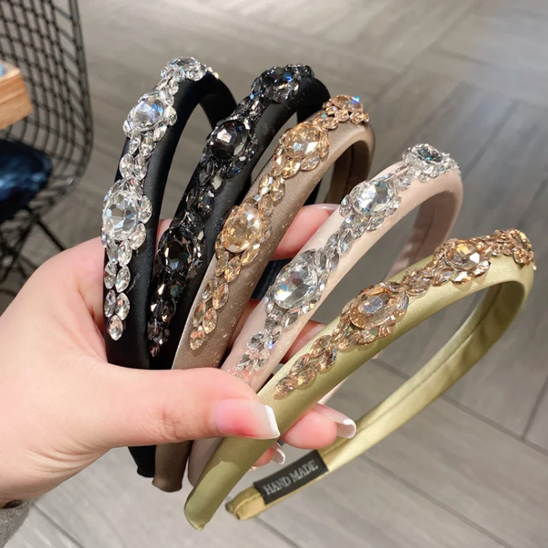

Korean Rhinestone Sponge Satin Headband Hair Bands Exquisite Versatile Color Hairpin High Quality Hair Hoop Headwear Hair Clips