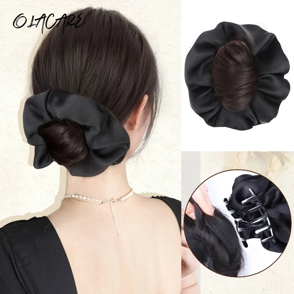 OLA Synthetic Chignon Messy Bun Claw Clip in Hair Piece Wavy Curly Hair Bun Ponytail Extensions Scrunchie Hairpieces for Women