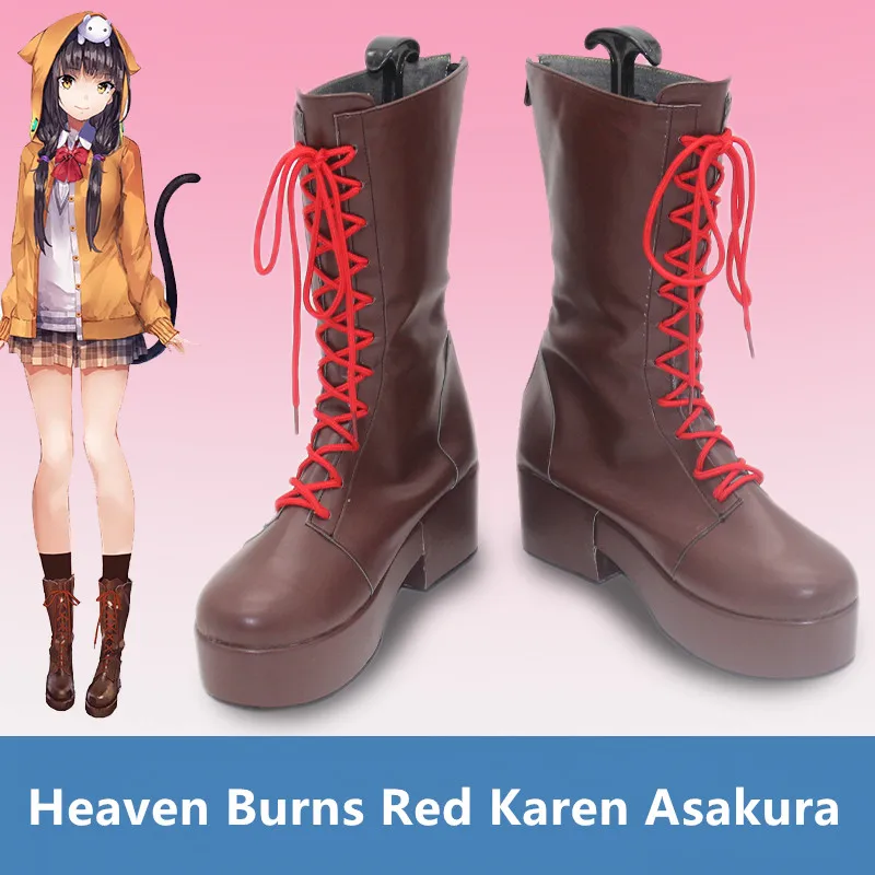 

Heaven Burns Red Karen Asakura Косплей Костюм Обувь Карнавальные ботинки на Хэллоуин Сапоги ручной работы из искусственной кожи