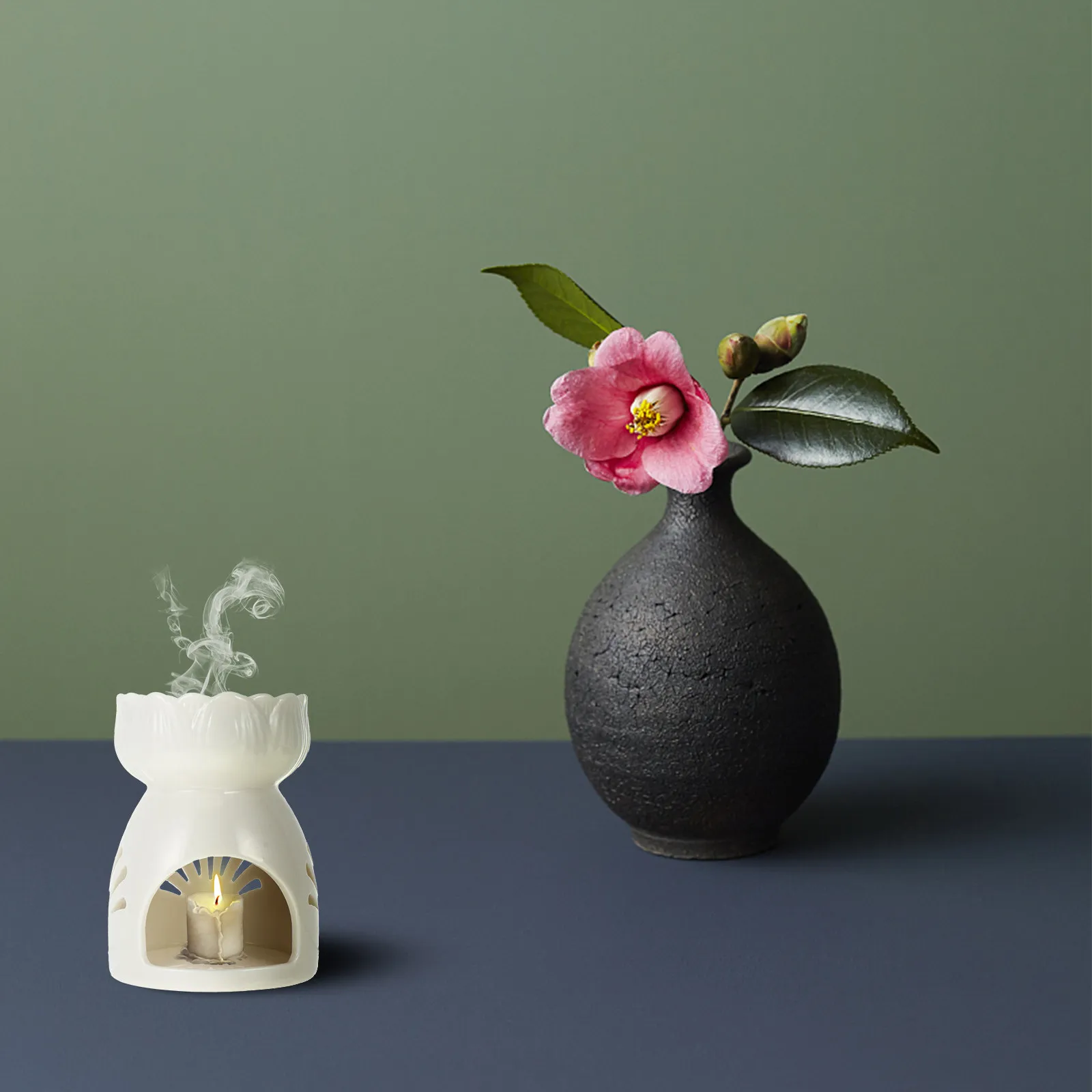 1Pcs Ceramic Aromatherapy Burner Small Exquisite Essential Oil Aroma Lamp for Bedroom Living Room Hotel Office Sleep Aid Gift