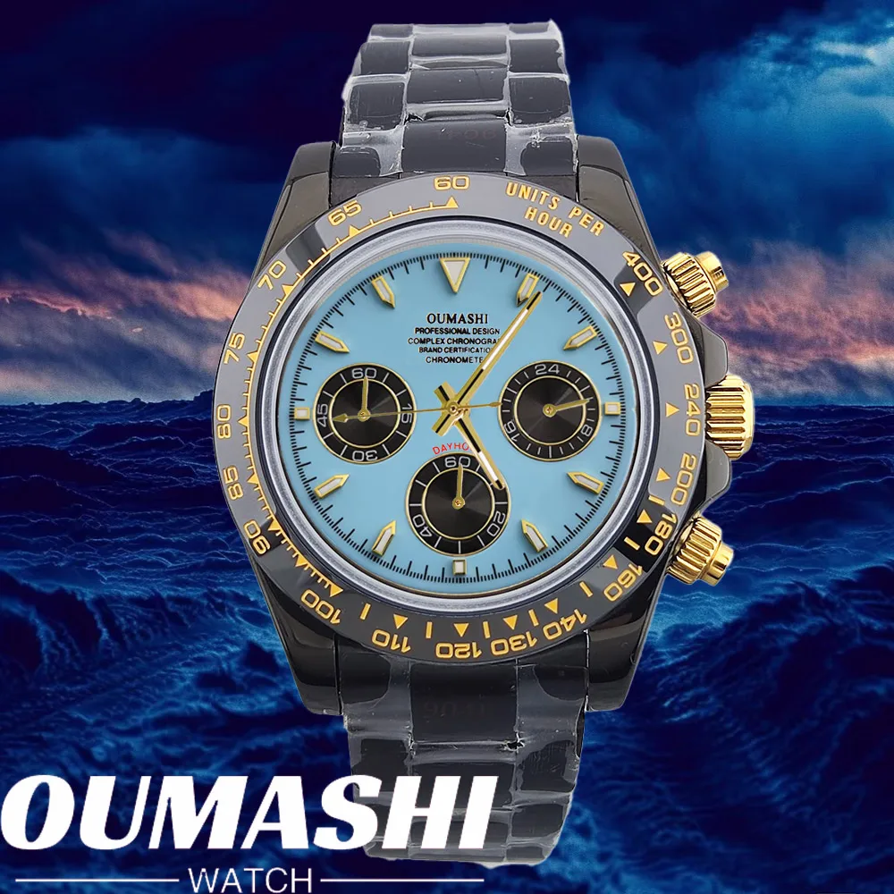 Luxury Sports VK63 Quartz Watch Sapphire Glass 316L stainless steel waterproof for men's GOLD watches with VK63 watch movement