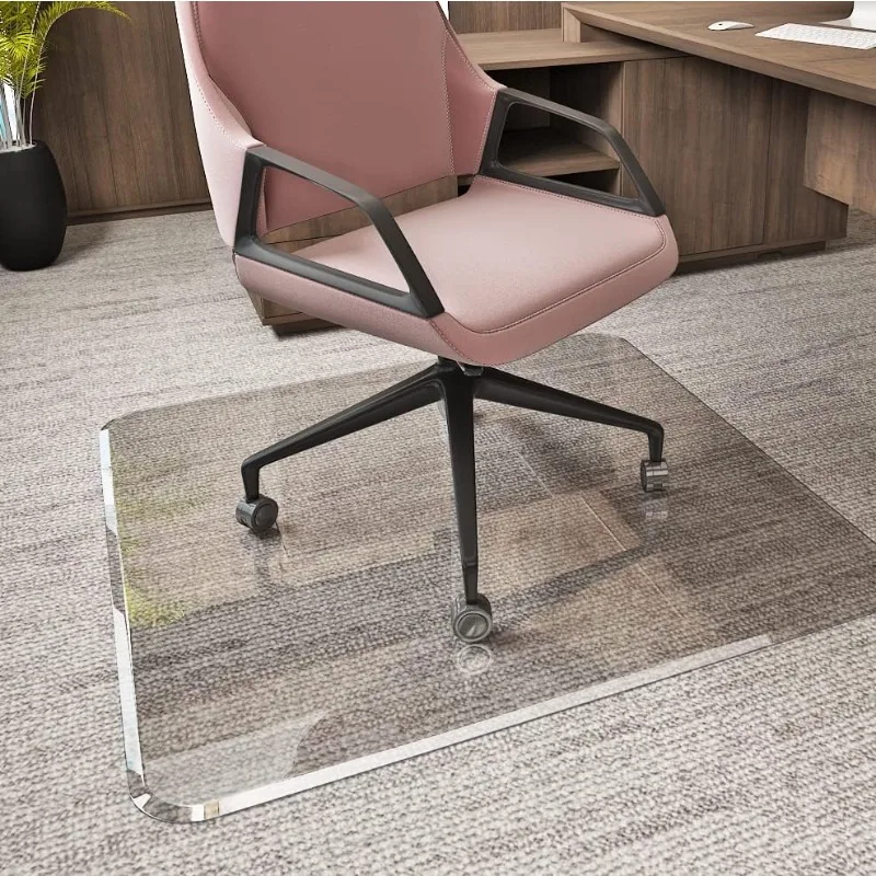 Exclusive Beveled Edge Glass Chair Mat, Easy to Roll/Take Off, Ultimate Office Chair Mat for Carpet or Hardwood Floors, 45x53