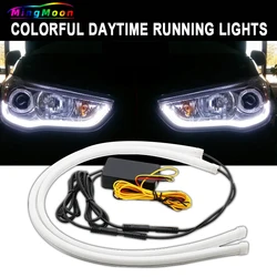 12V DRL Car LED Daytime Running Light APP Control Flexible RGB Symphony Flowing Turn Signal Strip Headlight Decorative Lamp