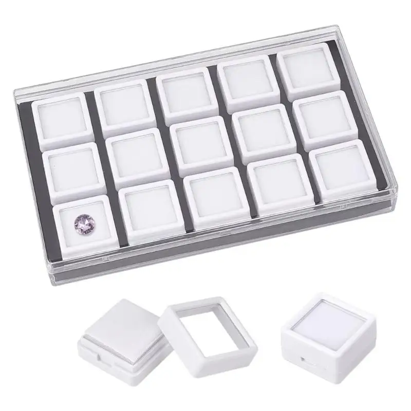 

652F Элегантная витрина для колец с кристаллами на 15 слотов и пыленепроницаемыми водонепроницаемыми функциями