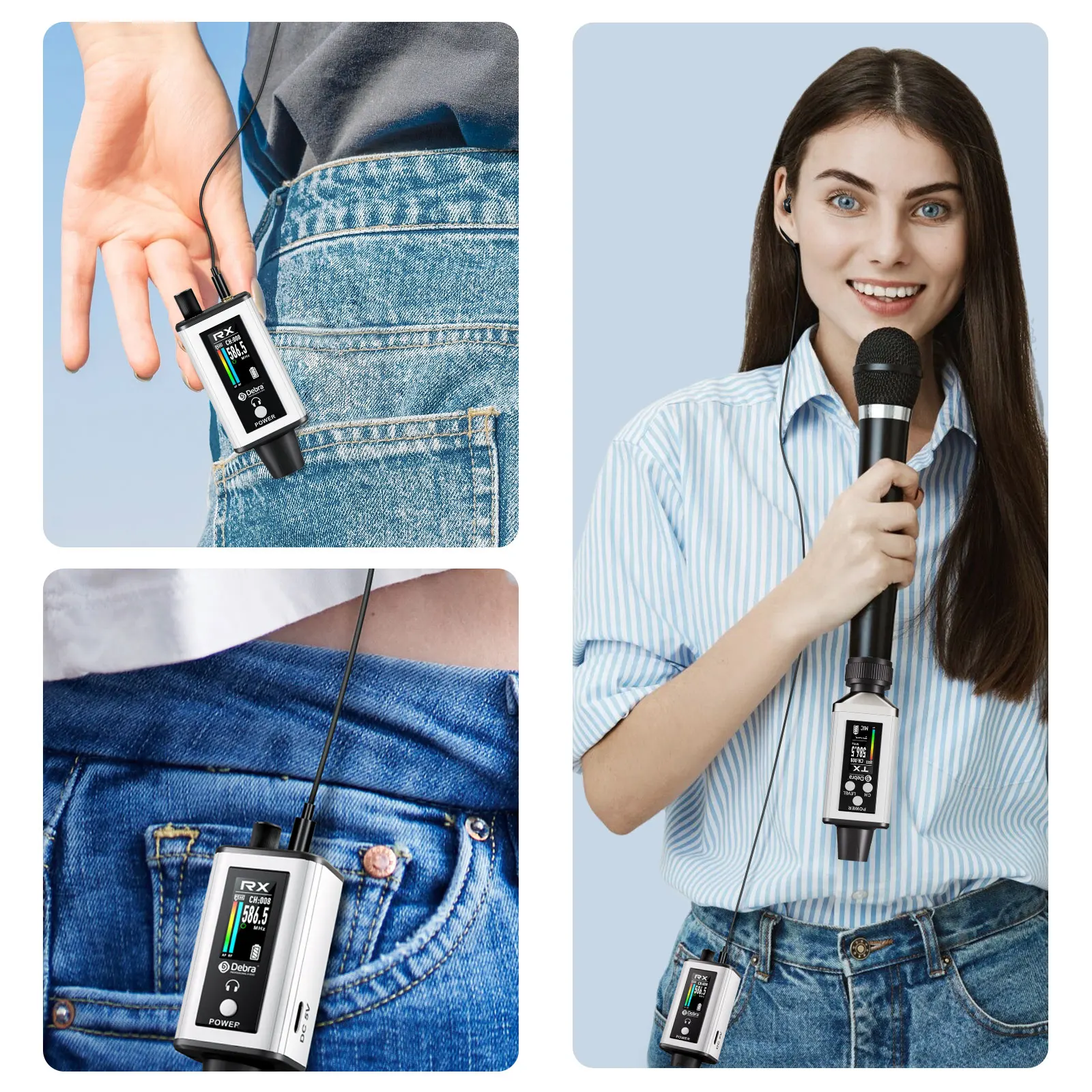 Debra EMX-1 Wireless Monitoring System, Portable UHF Rechargeable Wireless System, Dynamic Wired Microphone for Band Performance