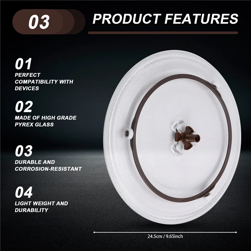 A68M-Pelat Kaca Microwave Universal Pelat Meja Putar Kaca Microwave Tahan Lama, Pengganti Penutup Pelat Microwave Bulat