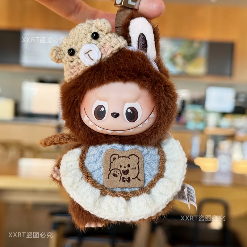 

4th Gen Labubu Heart Code Cute Bear 2-Piece Set Bib and Hat for 10cm Doll Outfit Costume