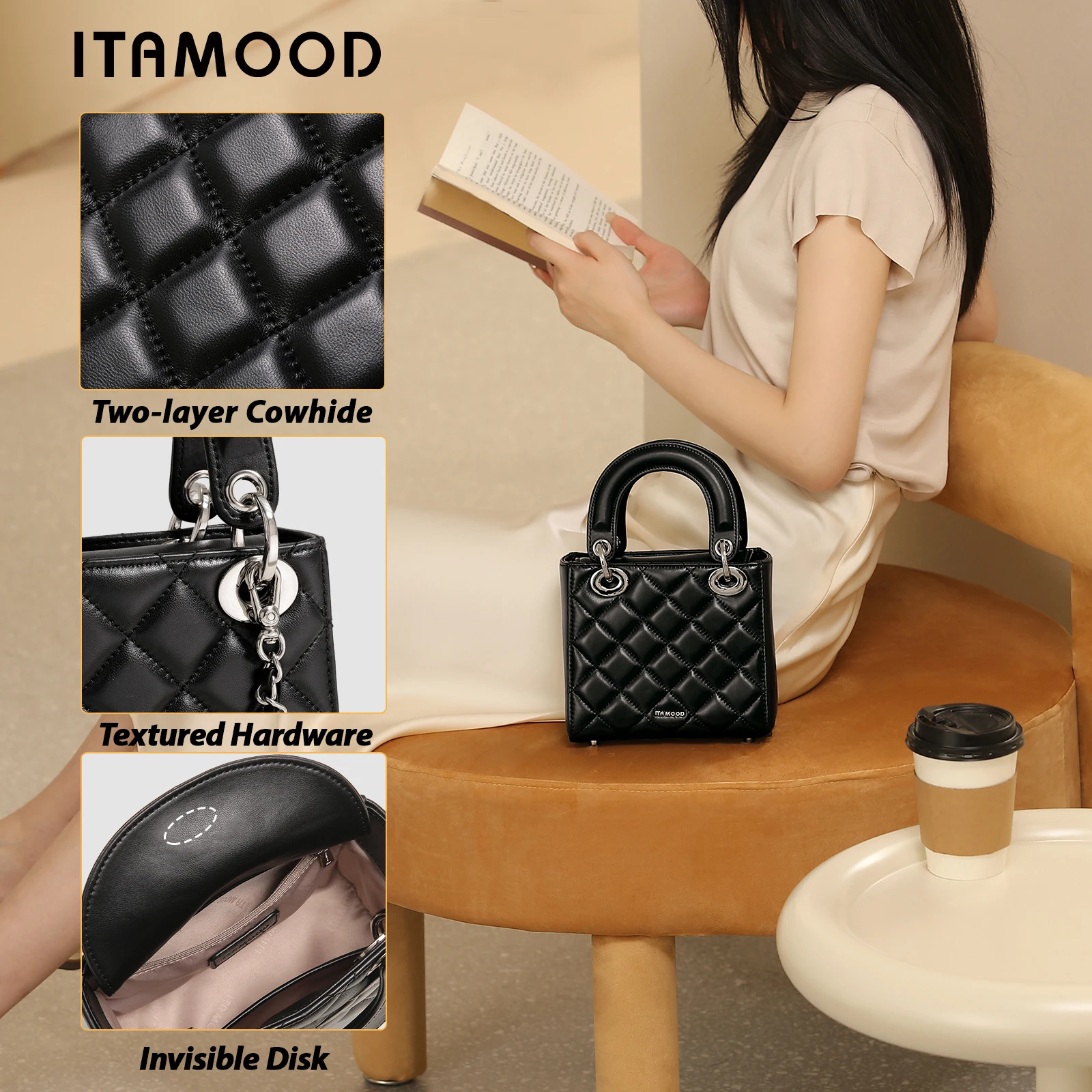 

ITAMOOD Women Handbag 2024 New High End Genuine Leather Lambskin Lingge Handheld One Shoulder Crossbody Bag Fashion Female