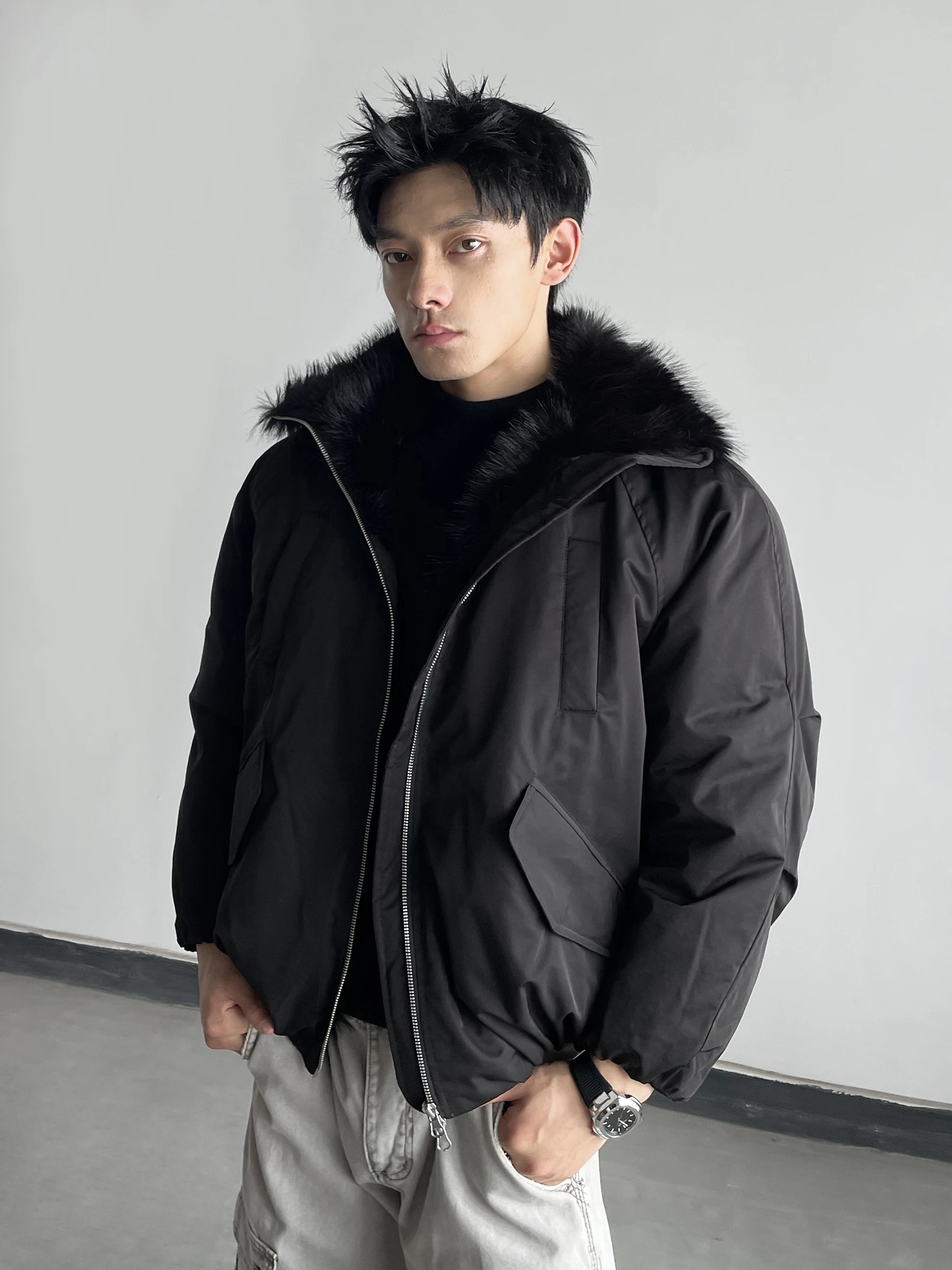 Men Women White Duck Down Faux Fur Collar Down Jackets Couple 2025 Winter New Trendy Coats Warm Thickened Solid Color Down Coats