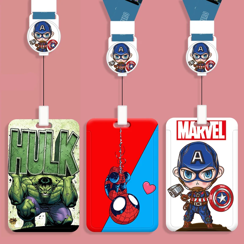 Portatarjetas de SpiderMan de dibujos animados para hombre, portatarjetas de identificación de superhéroes, portatarjetas de trabajo, cordón para el cuello, funda para tarjeta de autobús y Campus de estudiantes