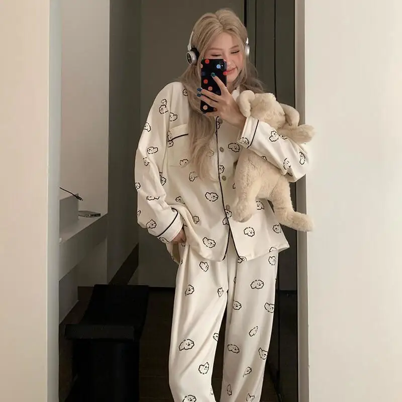

Новый комплект домашней одежды Cute Girl Cloud White, можно носить на улице, студенческая повседневная женская одежда из 2 предметов с героями мультфильмов, сексуальные пижамные штаны