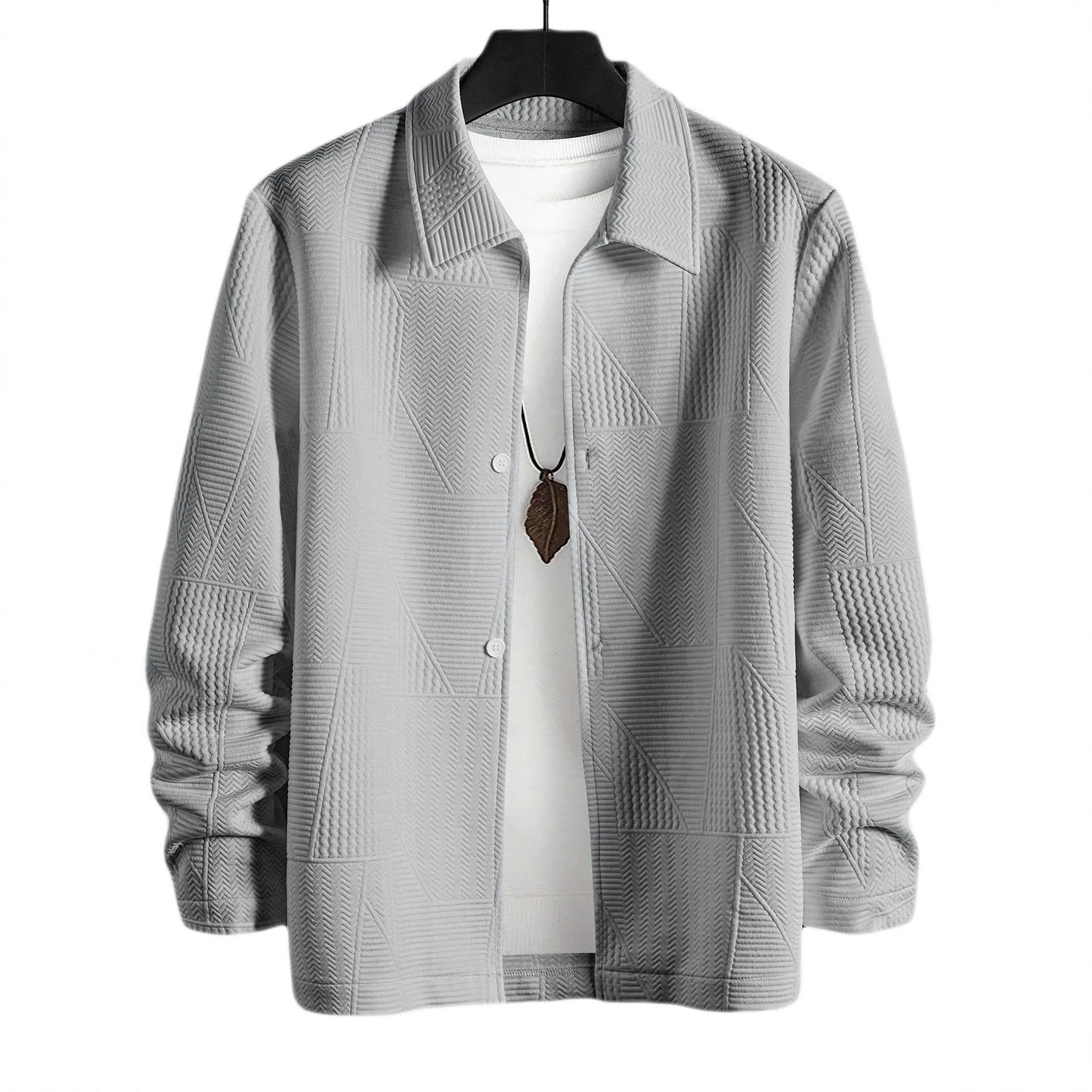 Single-breasted Jacquard Casual Jacket Solid Color Splicing Design Simple Solid Color Lapel Jacket 2026 Spring New Trend Retro