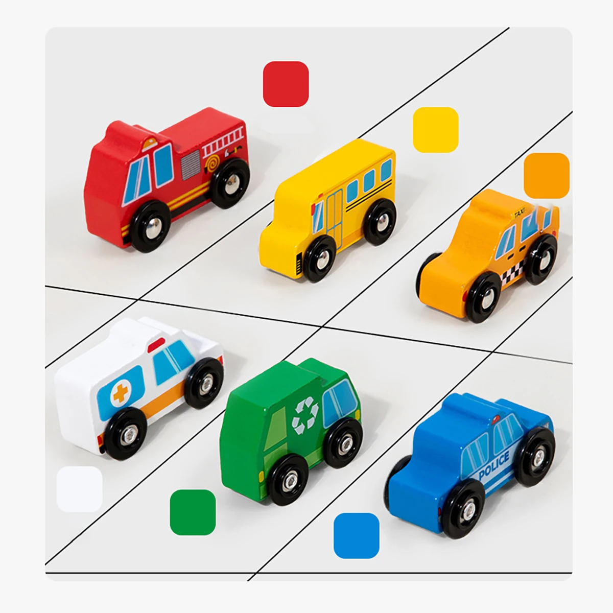 Wooden Cars Toy Set With 9 Traffic Signs and 6 Cars, Push And Go Wooden Vehicle Toys, Ideas Birthday Gift For Kids Ages 3+