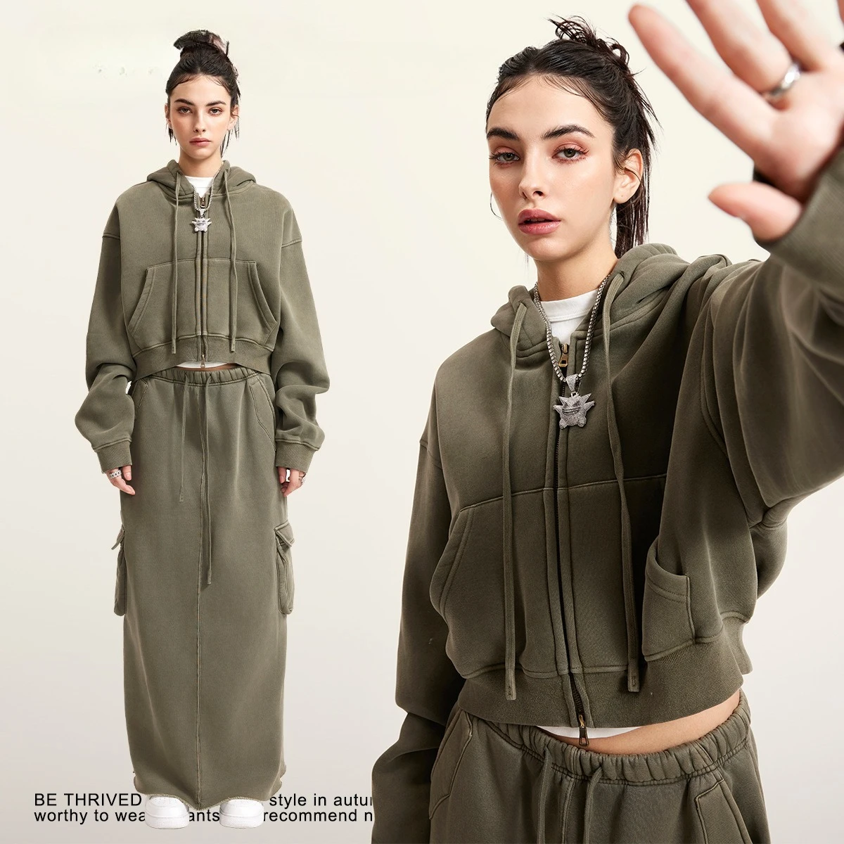 Autumn and Winter Sweatshirt Hoodies Women Retro Wash Hottie Zipper Coat Vans Distress Keep Warm Breathable Leisure Comfort