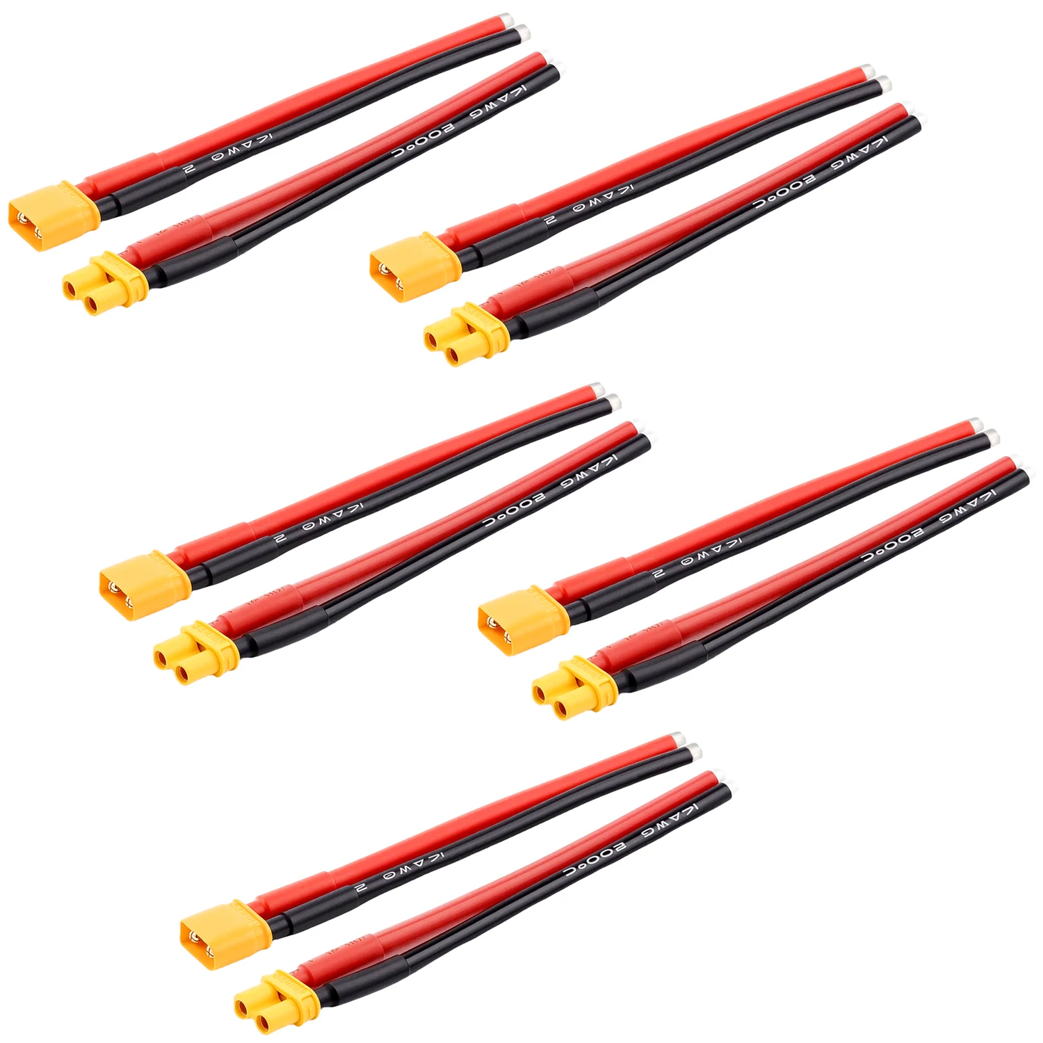 TCRC 5Pairs 100mm Amass XT30 Plug Female and Male Connectors with 14AWG Silicon Wire for RC Lipo Battery Cable FPV RC Car Boat