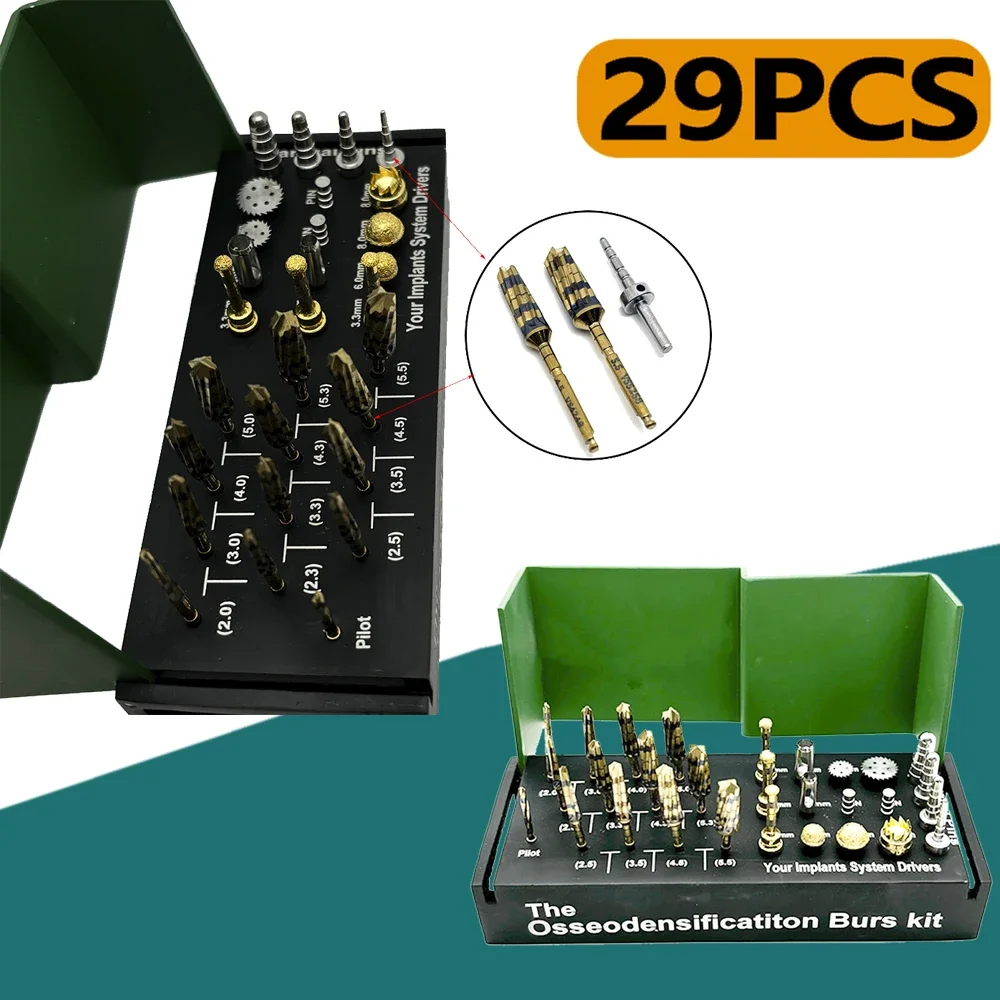 29 Piece Titanium Dental Implant Drill Set for Osseodensification Ridge Expansion Bone Cutting and Grafting Procedures