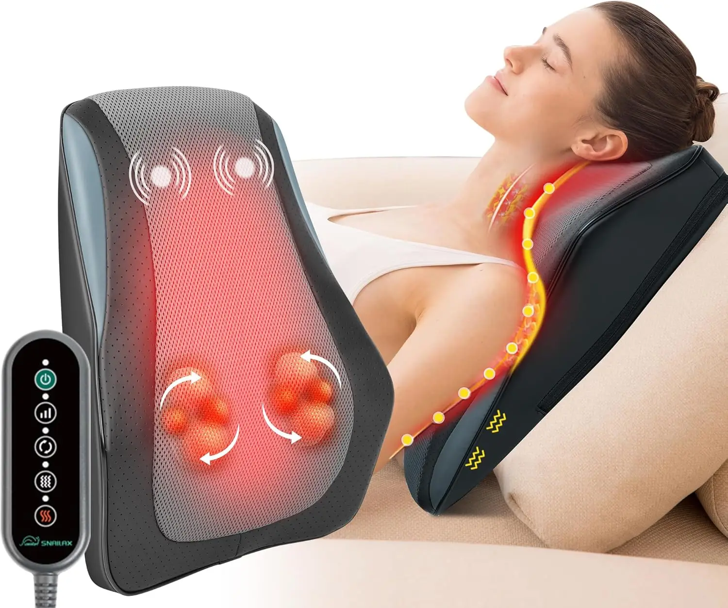 

3D Shiatsu Massage Pillow with Heat for Neck & Back, Fixed Kneading Nodes, Chair & Sofa Use, Gift for Family