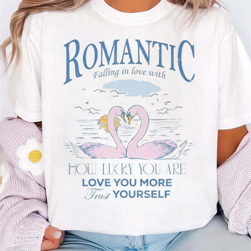 Cherry Love You Are Pretty Pattern Printed T-Shirt Short Sleeve Holiday Travel Cute Women's Sweet Top Basic White Summer T-Shirt