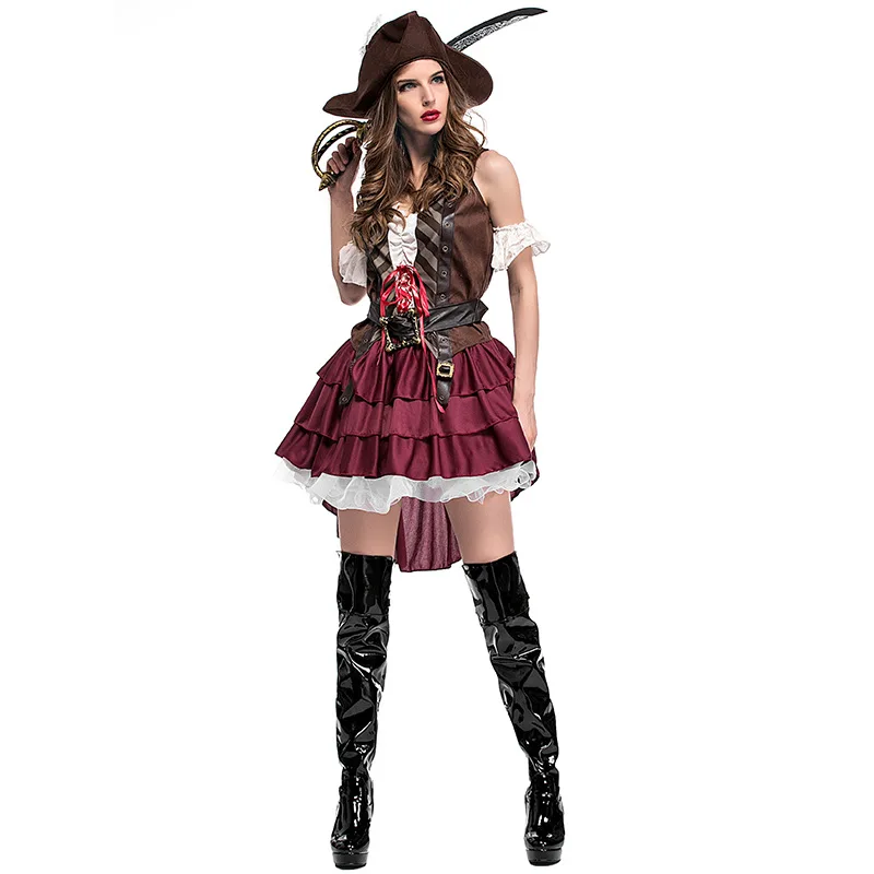 Costume de Pirate des Caraïbes pour Halloween, Robe de Capitaine de Luxe, Cosplay FantrenforDam, ABC, pour Femme