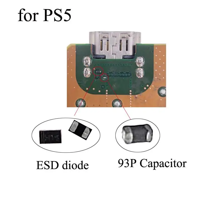 플레이스테이션 5 PS5 후면-HDMI 포트 커넥터 하단 마더보드 ESD 다이오드 93P 소형 커패시터 수리 부품 1-100개