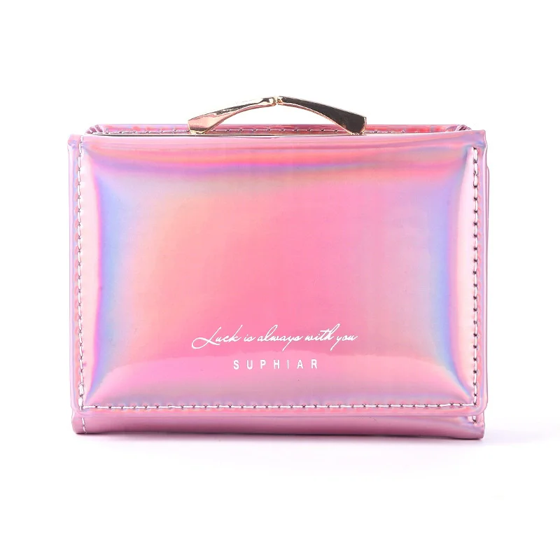 

Кошелек для монет Laser ins для девочек, чехол для карт из искусственной кожи для студентов, женский модный короткий и милый кошелек