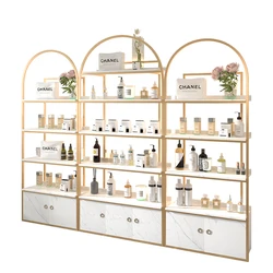 Beauty salon cosmetics display cabinet skin care products shelves nail shop display rack with lights