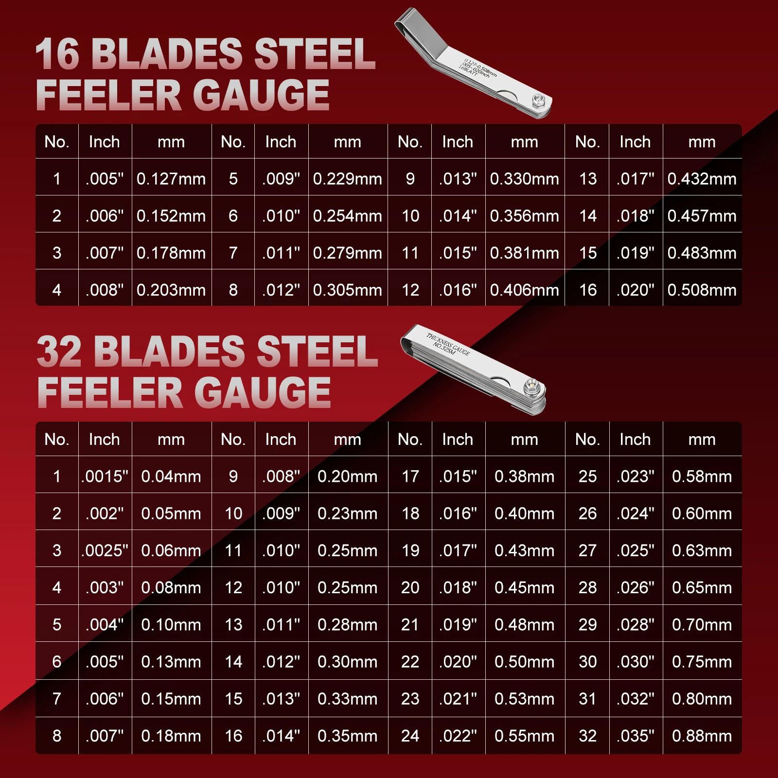 Universal Spark Plug Gap Adjustment Tool 10mm 12mm 14mm 16mm High Turbo Power Tool 32 Feeler Gauges+16 Elbow Feeler Gauges