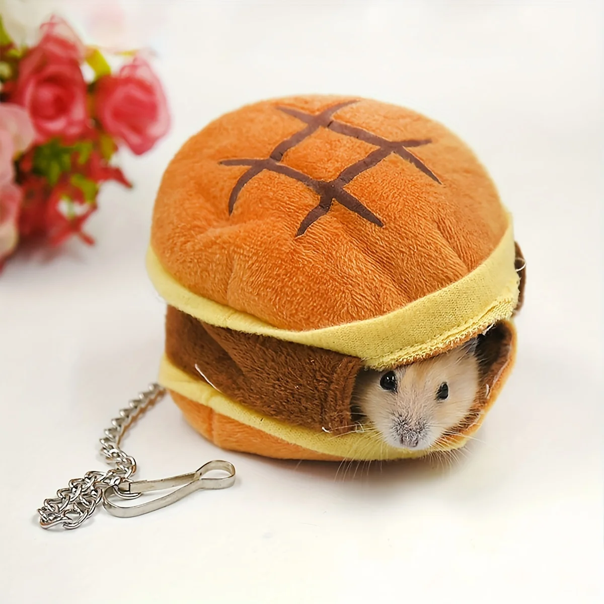 1pc-Hamburger Hamster Käfige Baumwolle Kleine Tier Nest Cartoons Haus Träger Haustier Hängen Bett Zipper Strap Schlafsäcke