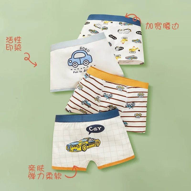 4 Piece Pure Cotton Boys Boxer Underpants Cozy Boy Panties Big Childrens Shorts Children\'s Underwear Mid Small Children Panty