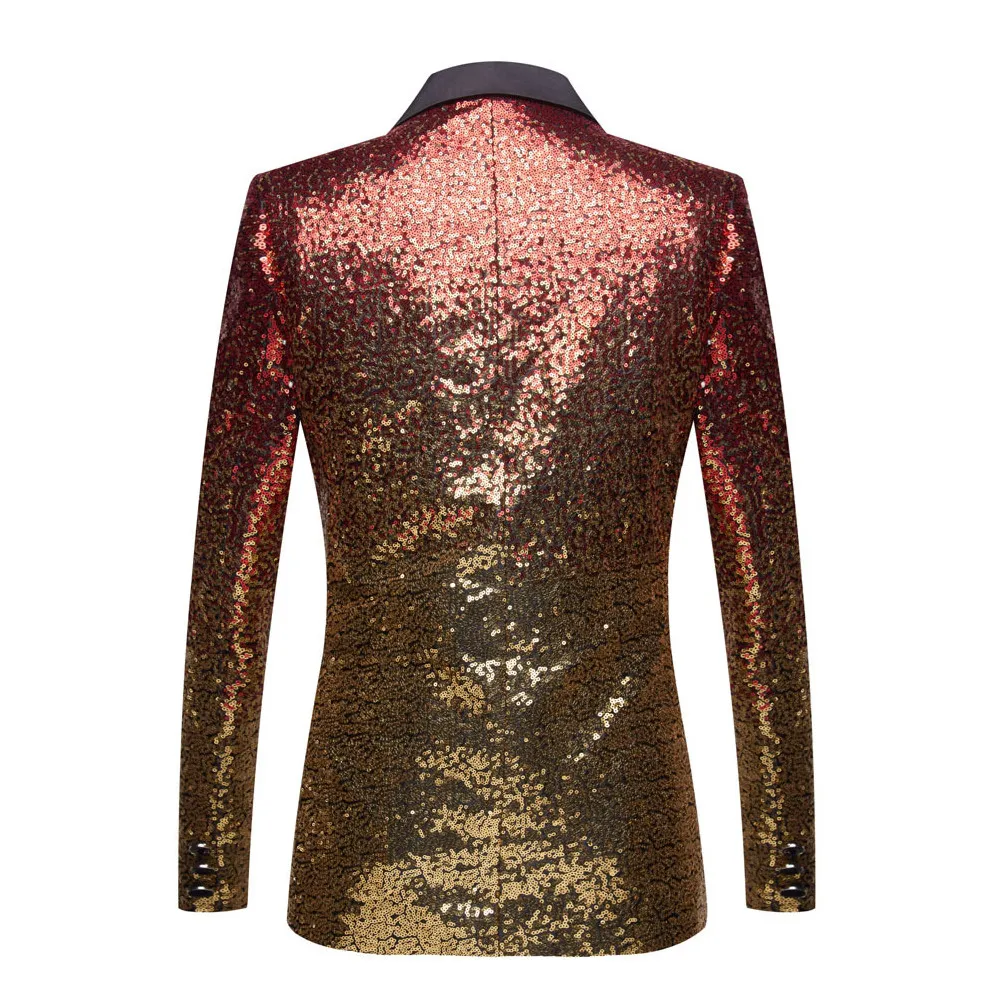 Men's Gradient Sequin Suit Jacket Shiny Blazer for Groom Wedding Banquet Male Singer Host Evening Party Photograph Formal Blazer