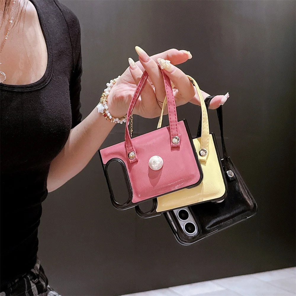 Korea Luxury Colorful Glitter Pearl phone Case For iPhone Duo Fold Protection With Shockproof Fold Phone Cover Cute Cases Funda