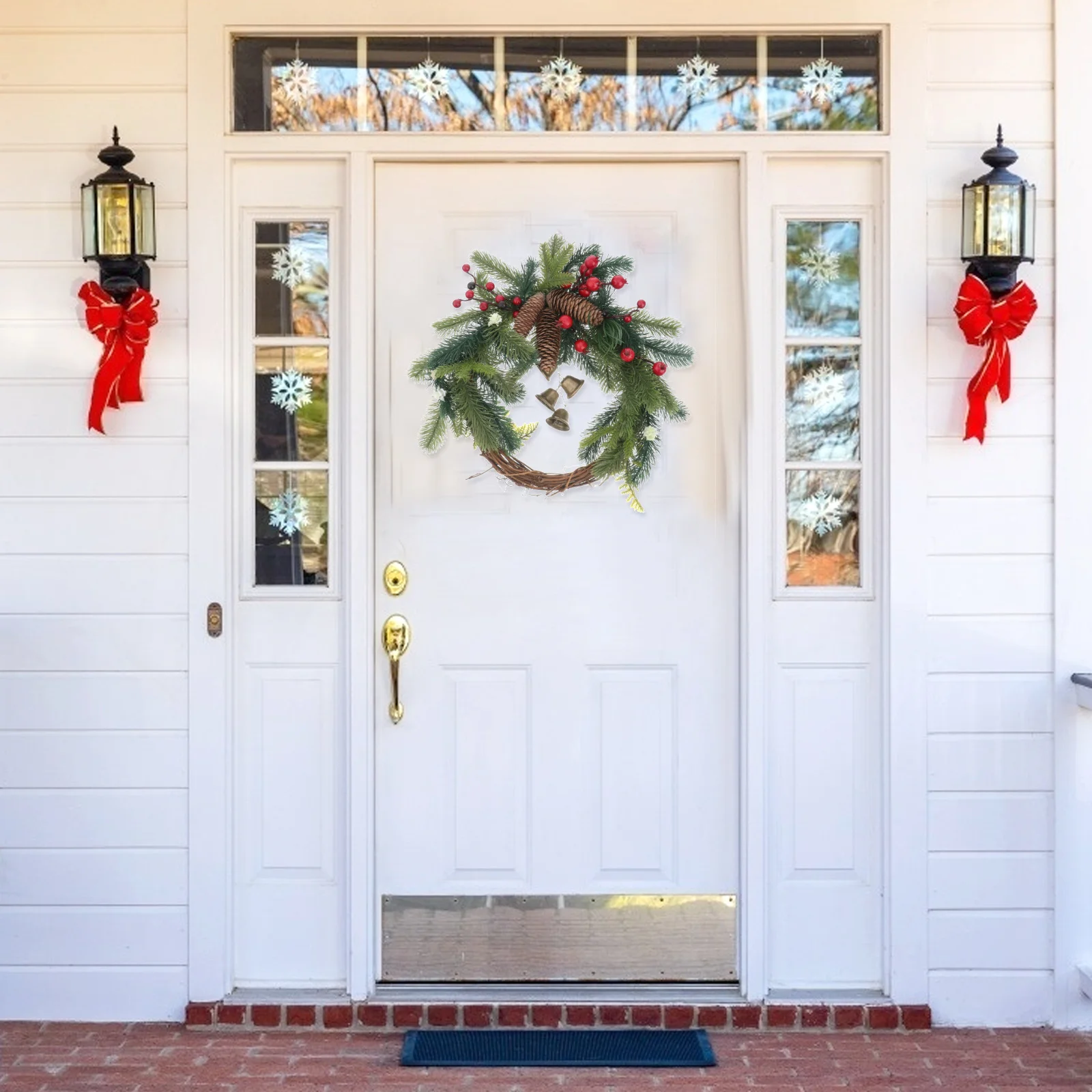 

1Pcs Boho Christmas Wreath Red Berries Pine Cone Xmas Hanging Decor Festival Floral Garland Holiday Party