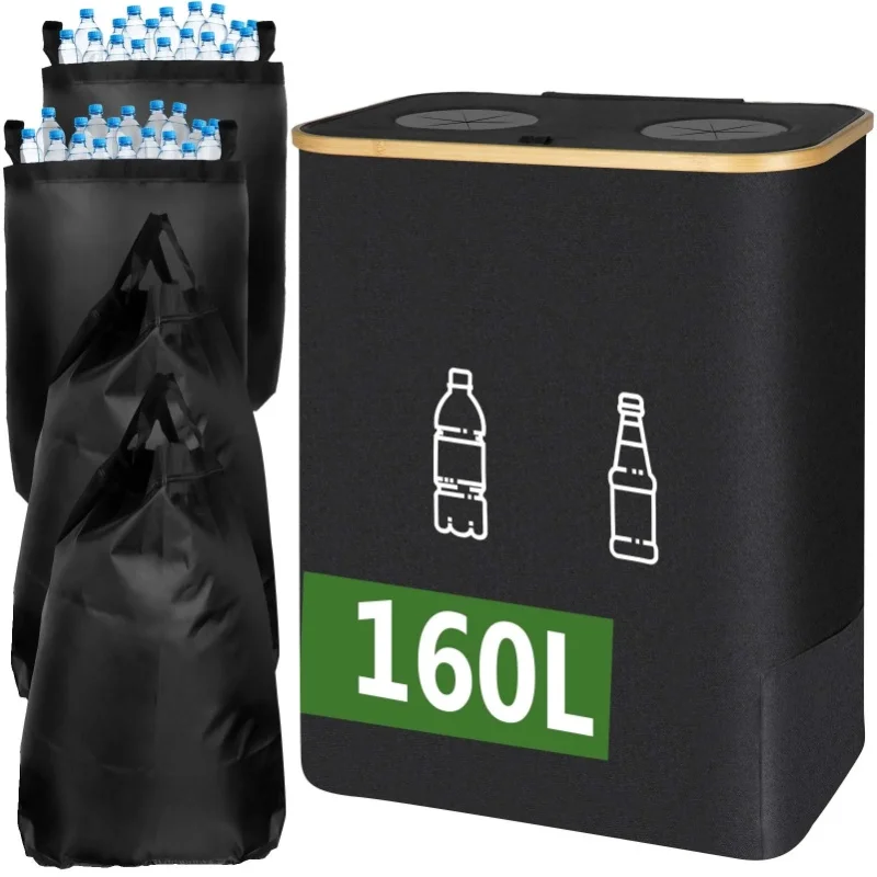 160L/105L Großer Leergut-Aufbewahrungskorb mit Innentaschen, Abwasserflaschen-Sammelbeutel, Faltbarer Recycling-Behälter, Recyclebarer Flaschen-Organizer, Mülleimer