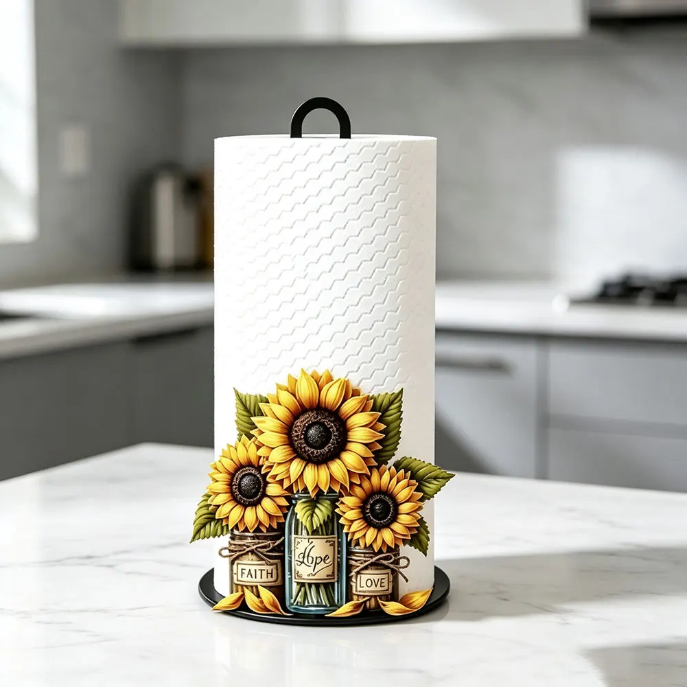 Sunflower Wooden Paper Holder Stand 47cm Modern Minimalist Tabletop Roll Dispenser For Home Kitchen Bathroom Decor