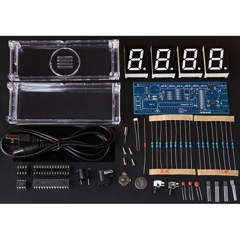 RISE-DIY Digitale Klokkit 4 Cijferige Led Elektronische Klokkit Groot Scherm Met Transparante Behuizing Led Groen