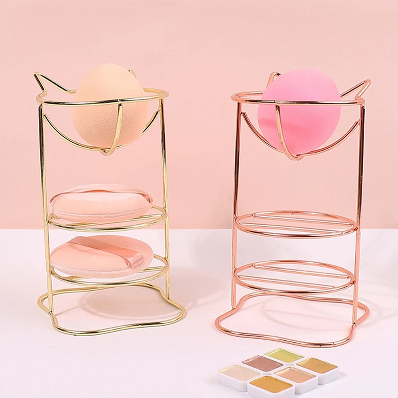 金属製メイクアップエッグラック、スポンジホルダー、乾燥ディスプレイ、パウダーパフブレンダー、収納、3層