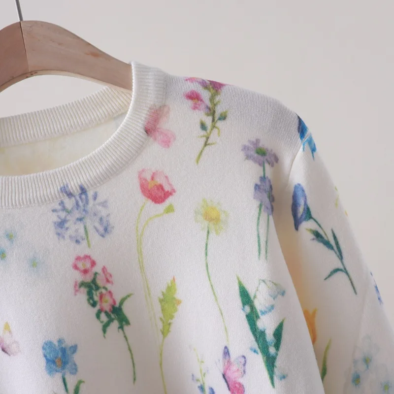 Suéter con estampado de flores para mujer, jersey de manga larga, Tops de punto, ropa Y2K, marca de lujo