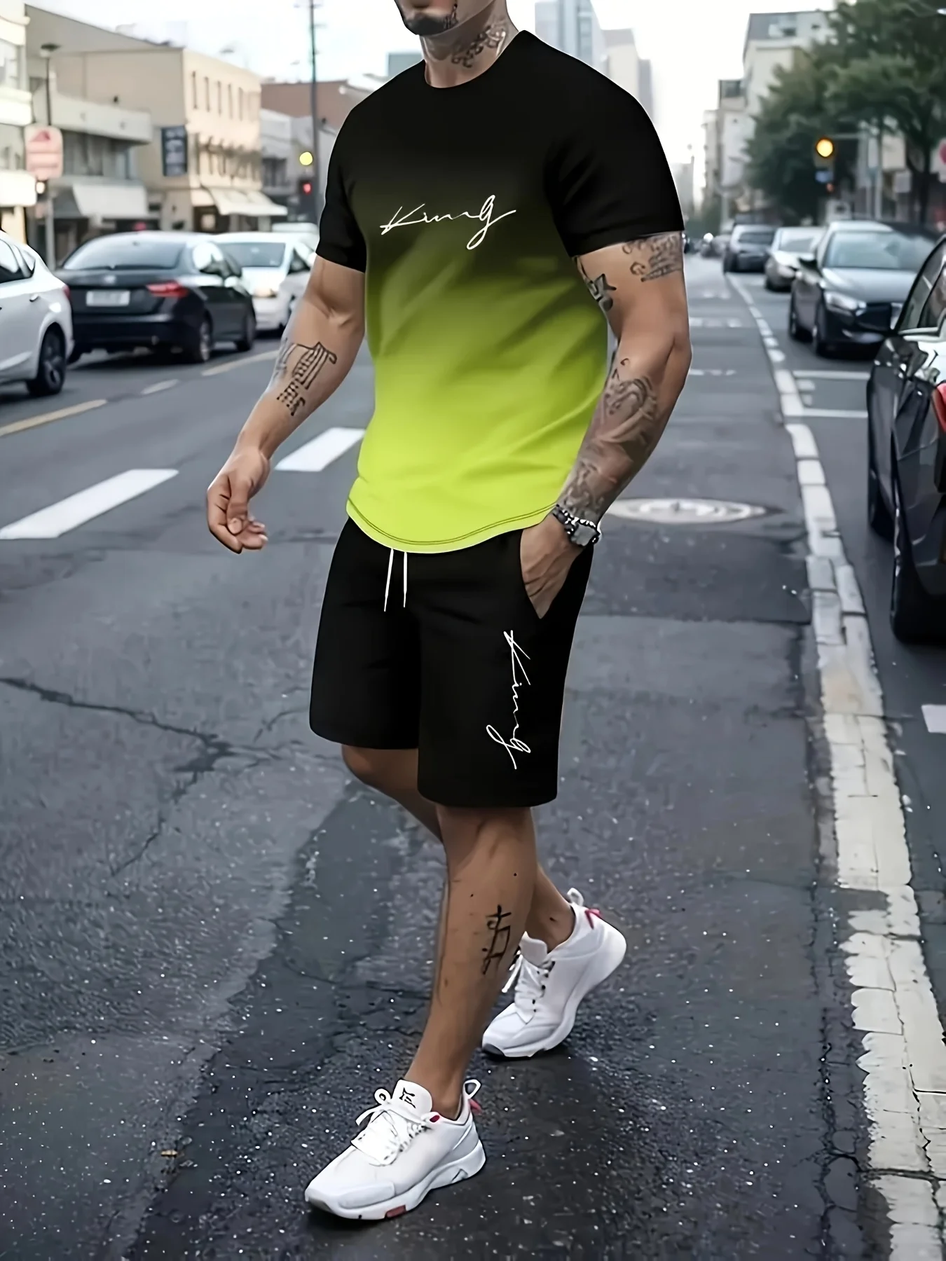 Round Neck Casual and Comfortable T-shirt Round Neck T-shirt and Shorts Polyester Men's Casual Sports Suit 3D Printed T-shirt