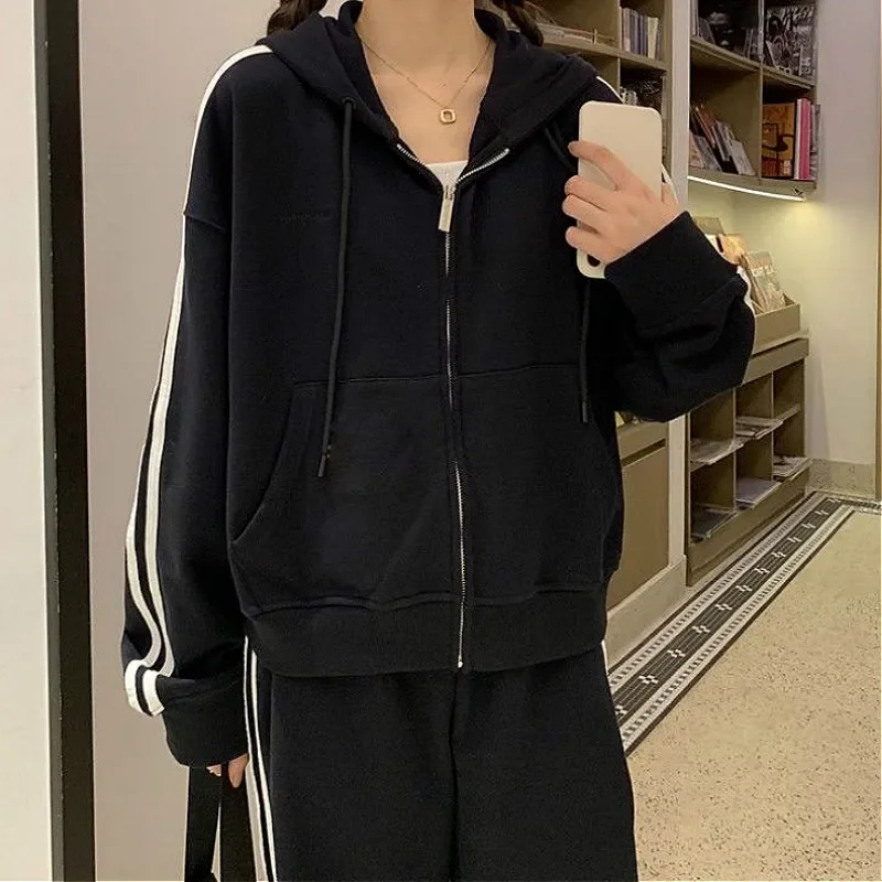 Sets Women Outfits 2020 Casual Chic Simple Long Sleeve Zipper Pockets Hooded Sweatshirts Mujer Clothing Elastic Waist Slacks New