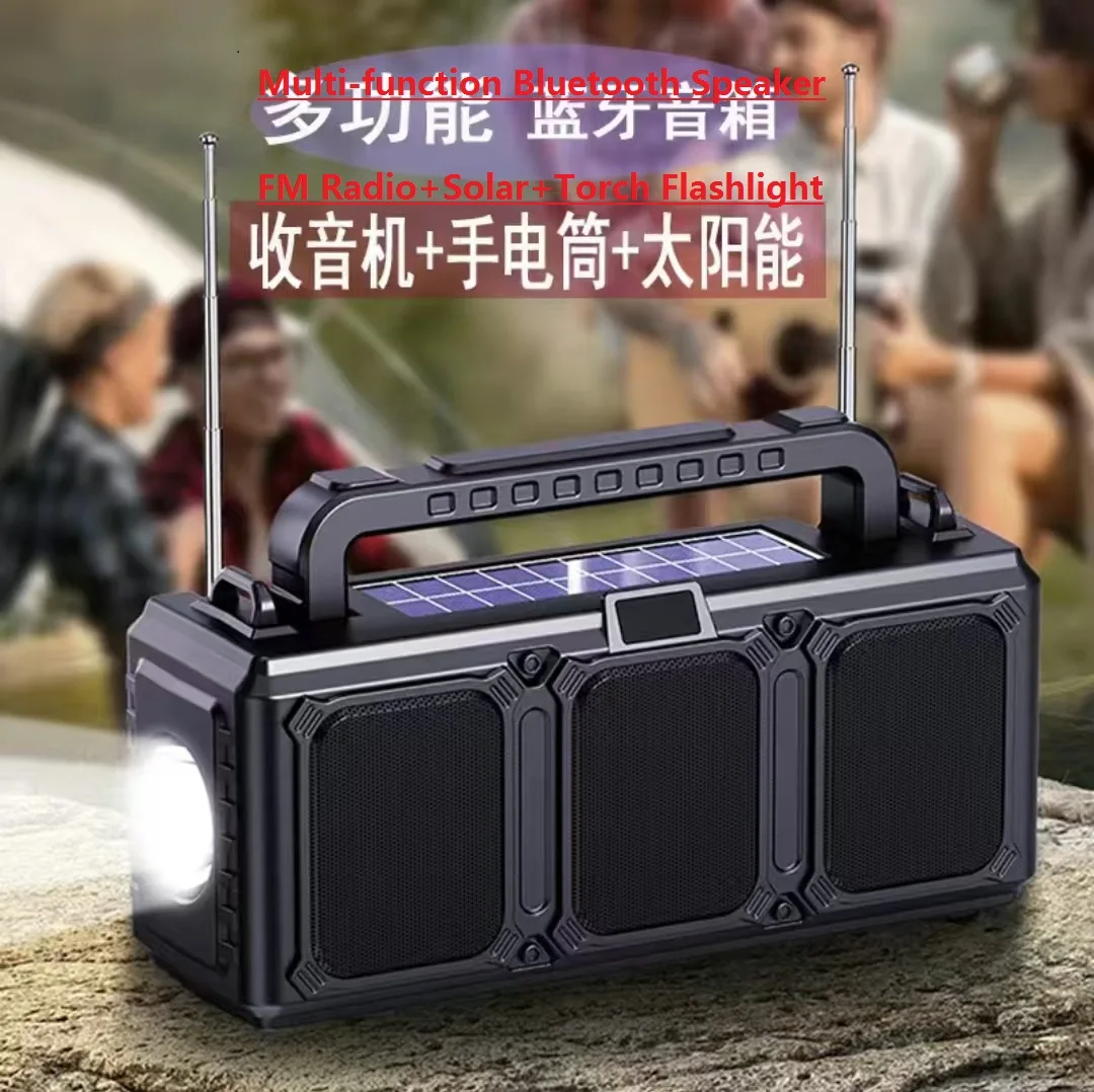 Outdoor Bluetooth Speaker, Solar Power Supply ,FM Radio+Dual Antennas with Torch, TF-Slot, Dancing Mate Outdoor Survival Gadget