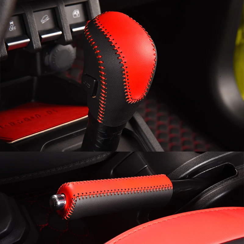 Car Gear Shift Cover Handbrake Handle Leather Non-slip Car-styling For Suzuki Jimny JB64 JB74 Gear Sheath Decoration Accessories