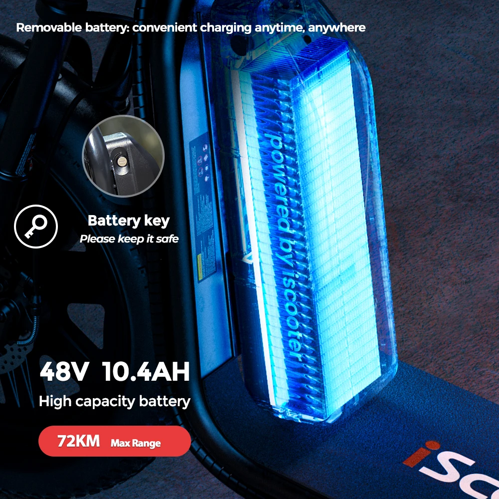 Scooter Eléctrico iScooter F7 1000W 45km/h, Bicicleta Eléctrica 48V10.4Ah con 72km de Autonomía, Control por Aplicación, Neumáticos Todoterreno de 16'', Plegable, con Cesta Trasera, Ideal para Compras