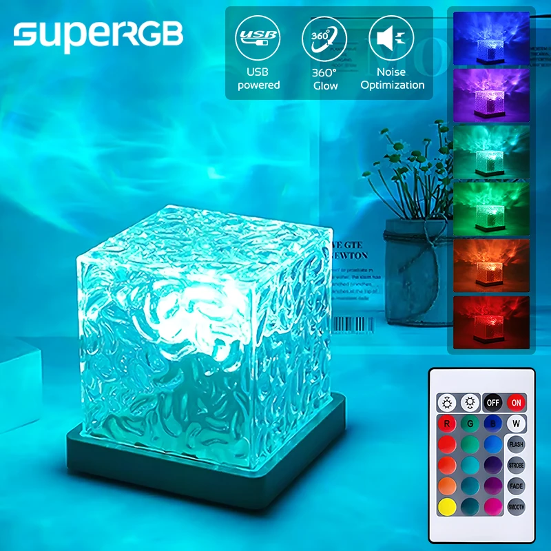 

Dynamic Rotating Water Ripple Projector Flame Crystal Lamp Bluetooth Speaker 16 Colors LED Wave Flame Atmosphere Night Light