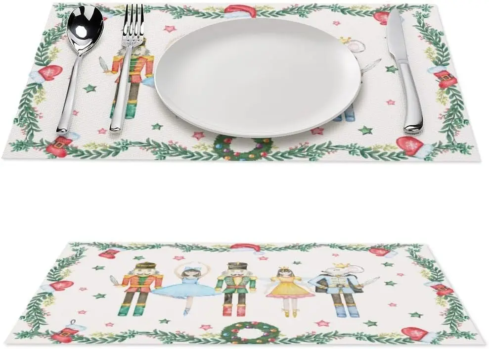 Christmas Nutcracker Pine Needle Placemats Set Table Decor Winter Xmas Kitchen Dining Placemats Christmas Decorations
