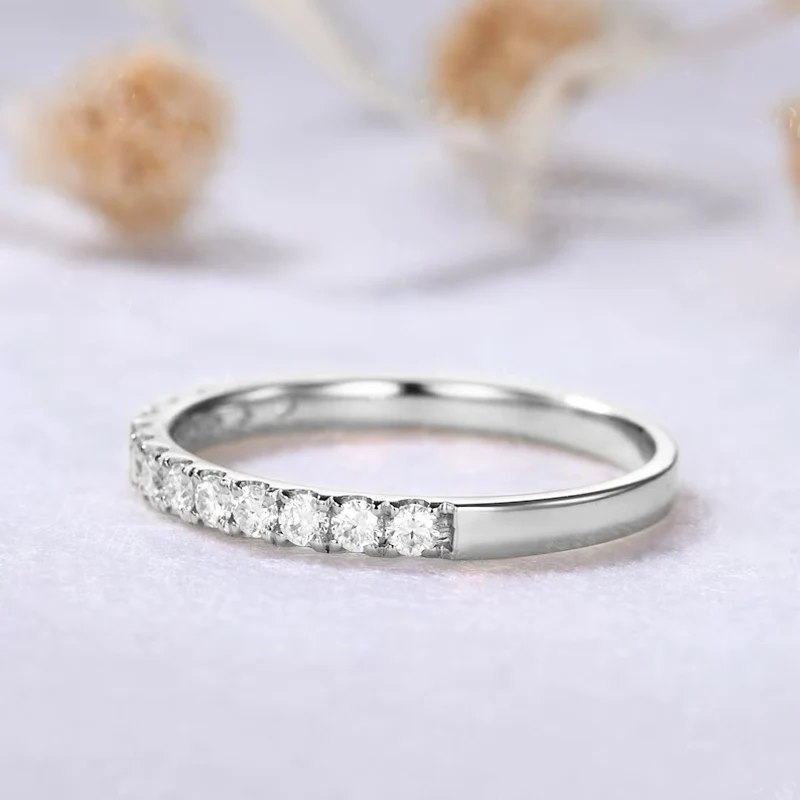OXTAO Minimalist Thin Rings Stackable for Women Wedding Moissanite Half Eternity Band Ring Anniversary Gift Finger Ring Jewelry