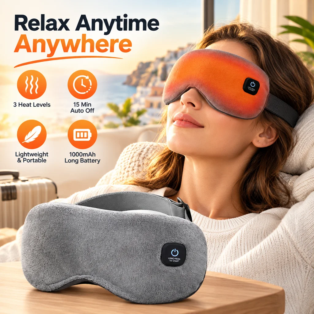 Warm Eye Mask USB Rechargeable 3 Heat Levels Removable Washable Cover Cordless Heated Sleep Mask for Relaxation Travel  Office