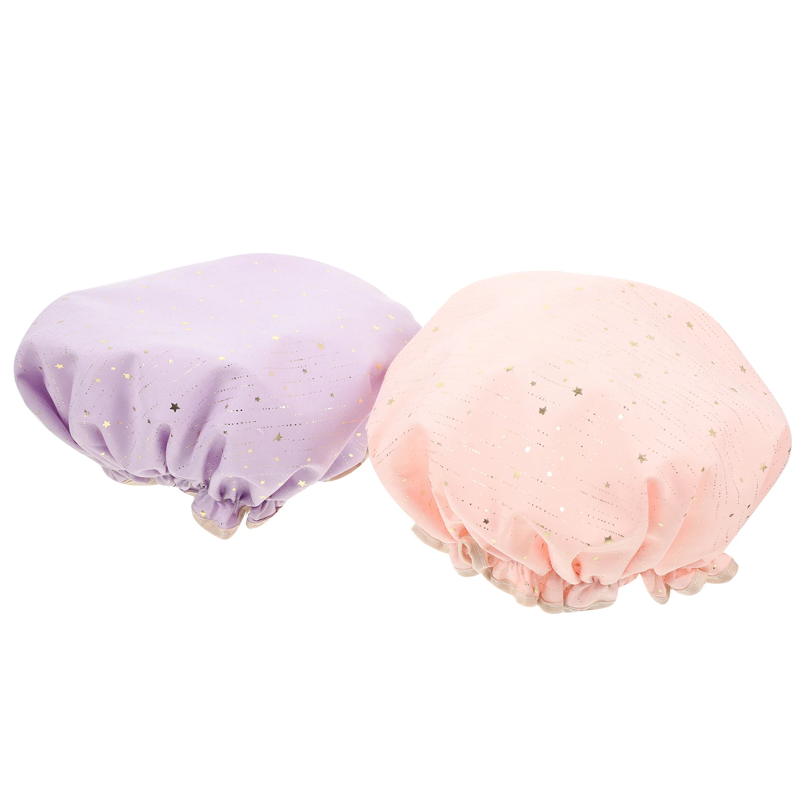 

2Pcs Waterproof Shower Hat Women Reusable Bath Caps Adult Outer Polyester Peva Lining Elastic B Long Hair Dry Hair Stylish
