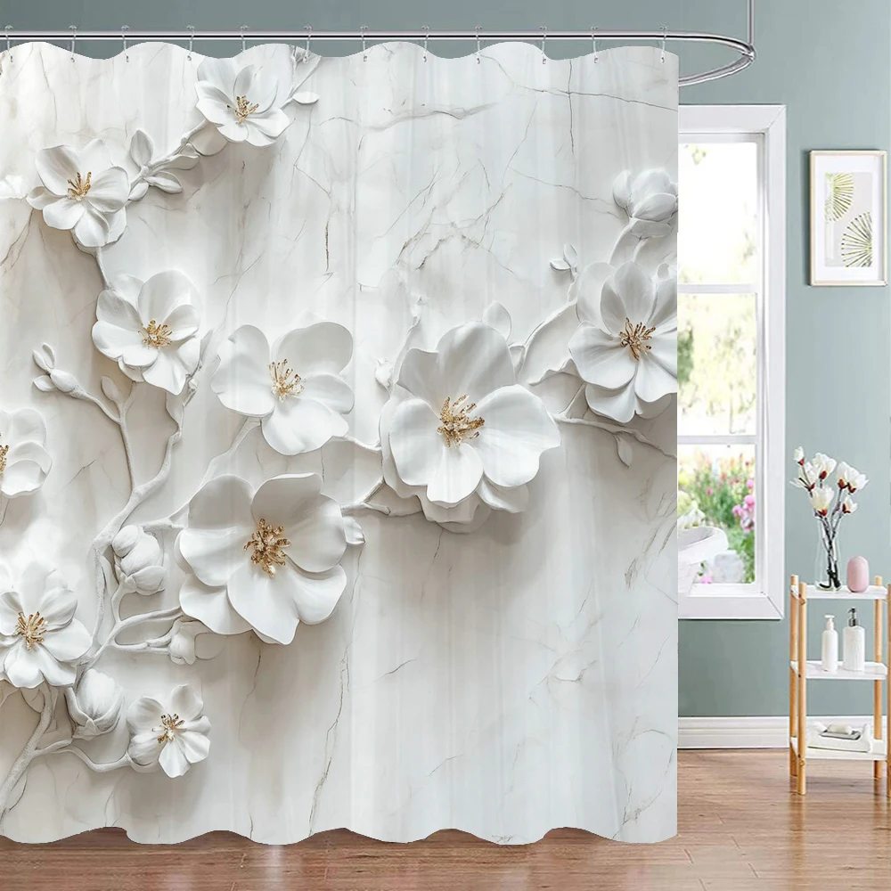Beach Shower Curtain, Starfish Seashells Coral Ocean Bathroom Decorative Shower Curtain, Waterproof Shower Curtain with Hooks
