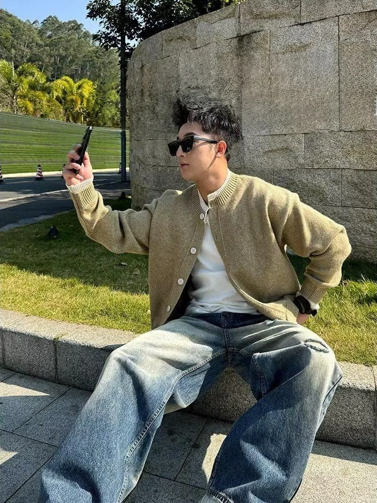 

American Sle Casual Loose Men's Knitted Sweater Button Design Autumn Winter Outerwear Comfortable Wearable Daily Faion